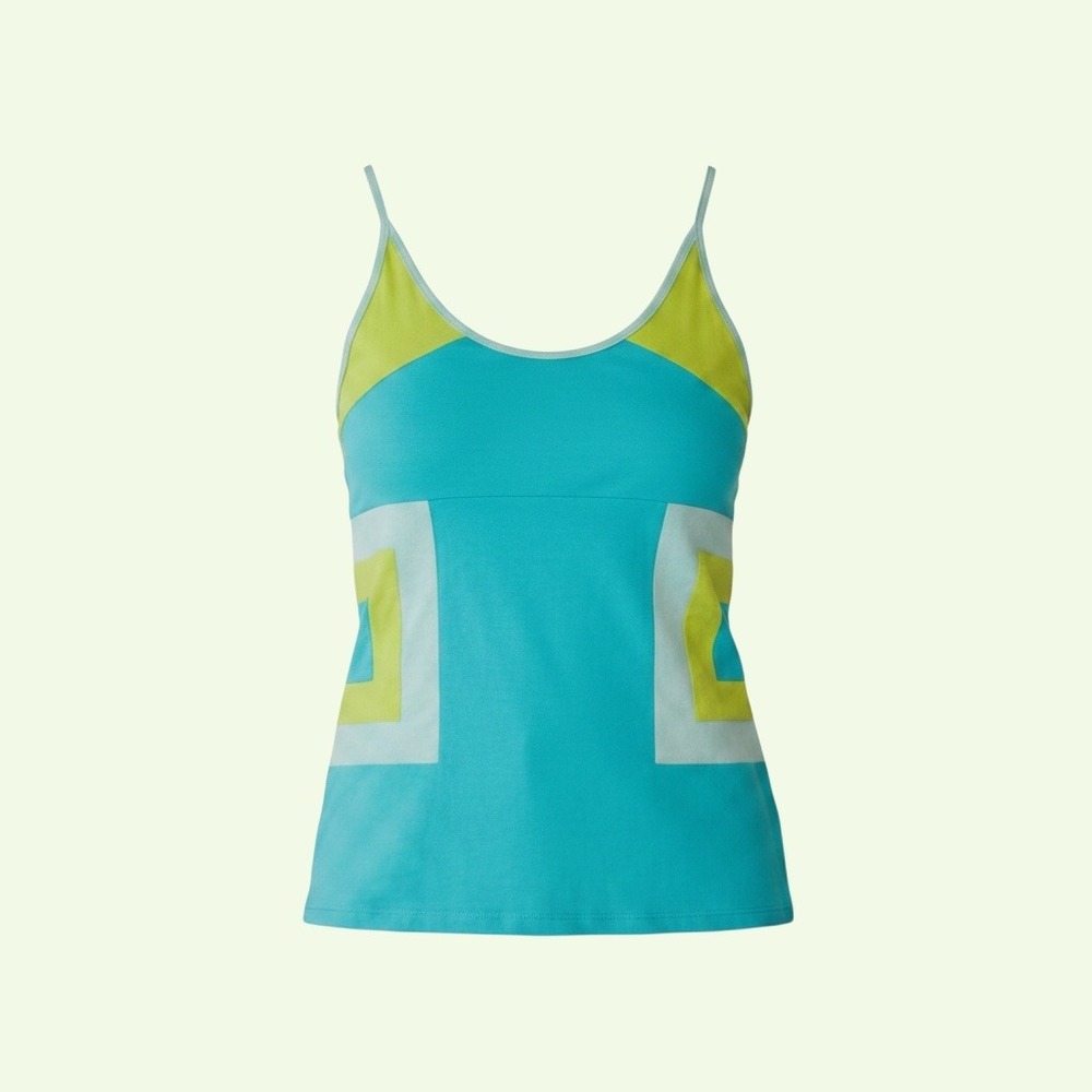 Karen Millen Tankini Swim Top 3 Blue Green Colorblock Geometric Retro Aesthetic
